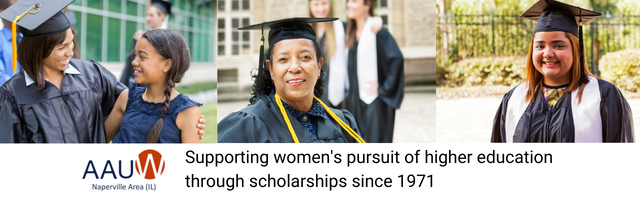 Banner with photos of women college graduates, diverse and older.