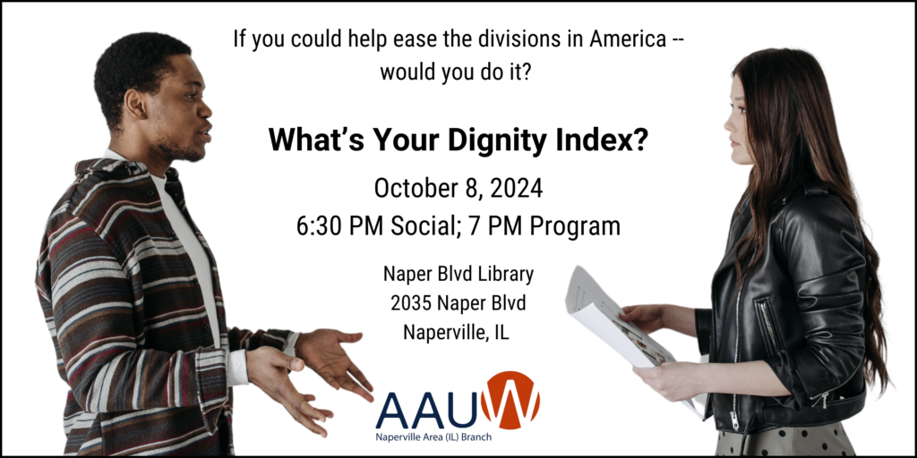 Graphic of two people facing each other and talking. Title "What's Your Dignity Index"