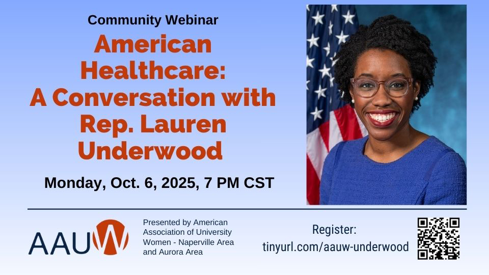 Red, white and blue with portrait of Rep. Lauren Underwood and info about a healthcare discussion on Oct. 6, 2025