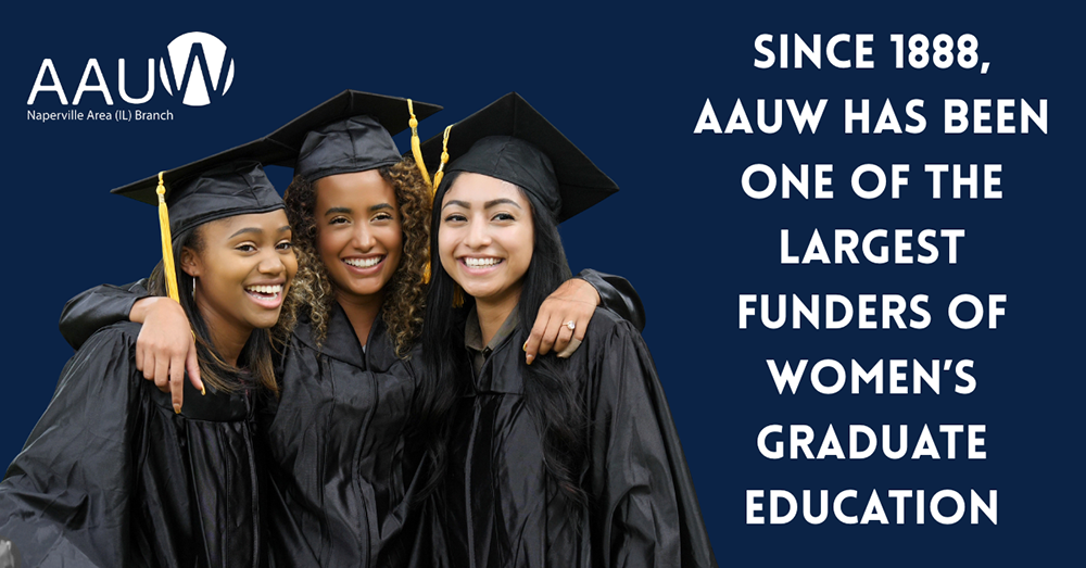Photo of smiling women graduates with text: "Since 1888, AAUW has been one of the largest funders of women's graduate education"